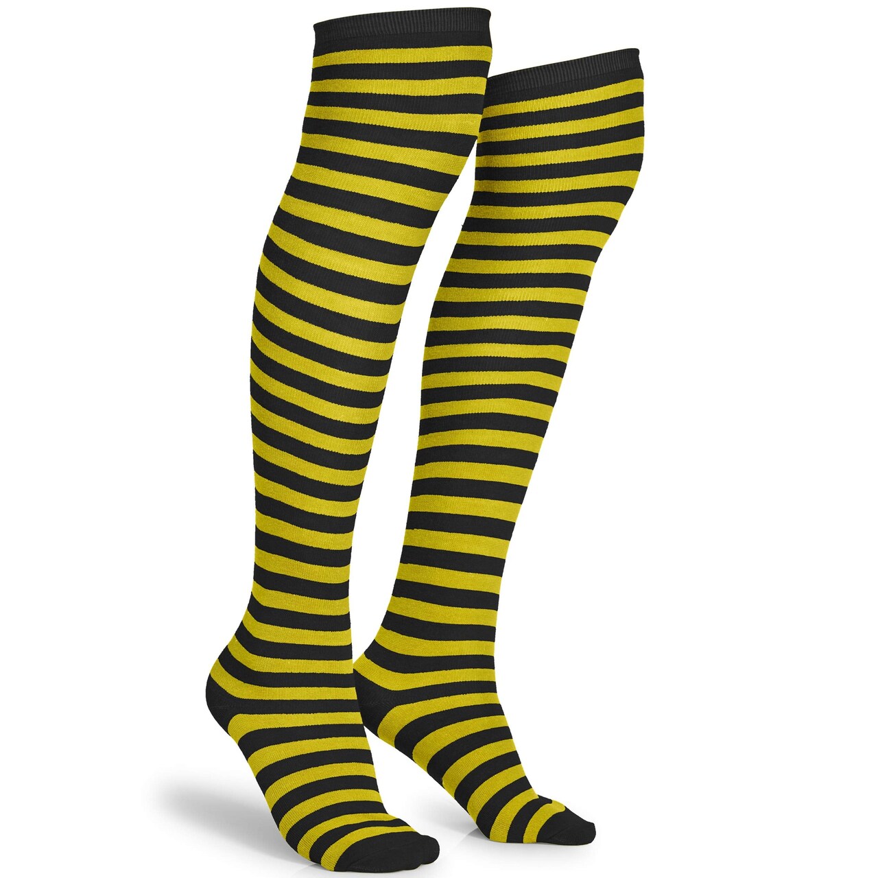Black and Yellow Socks - Over The Knee Striped Thigh High Costume Accessories Bumble Bee Stockings for Women and Kids